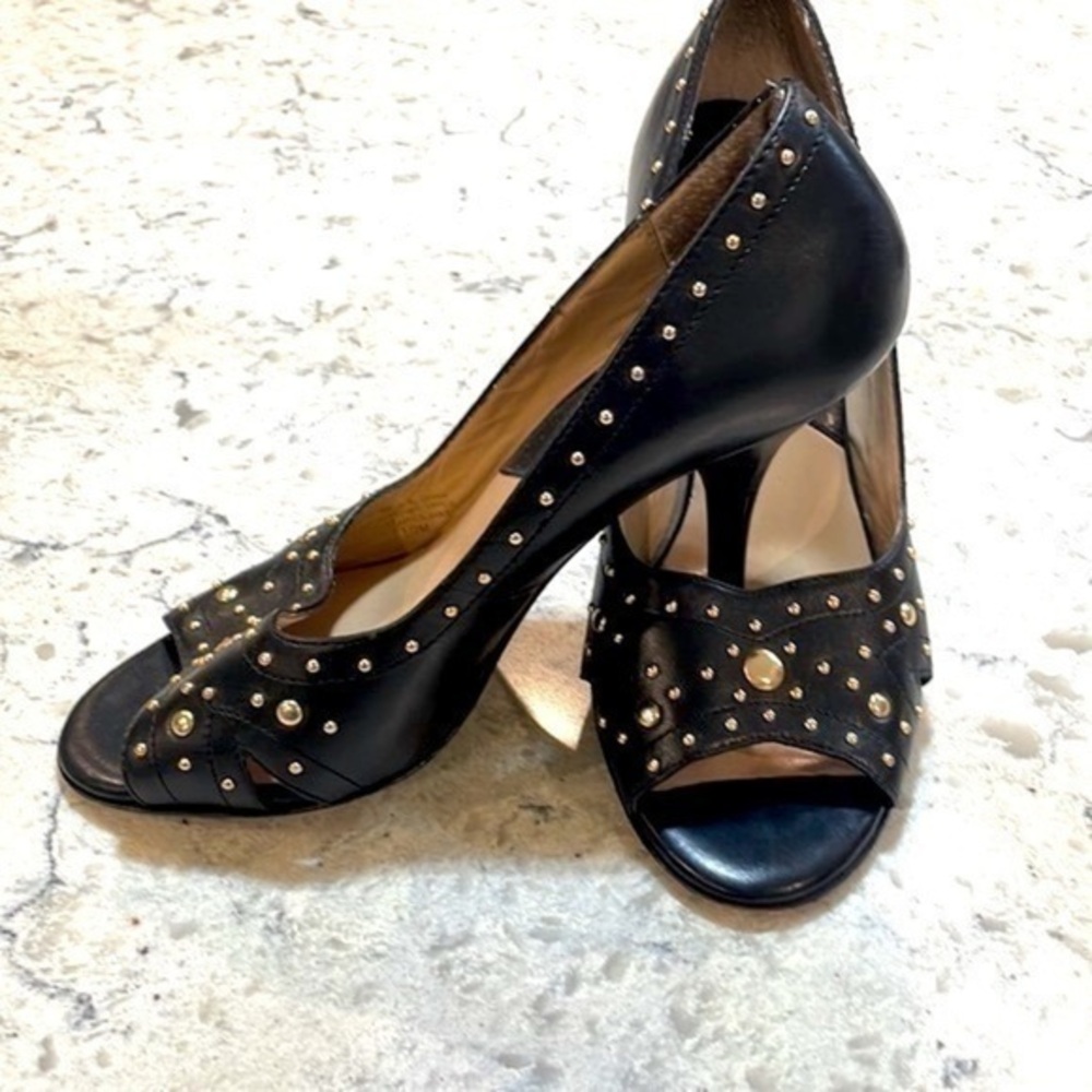 Michael Kors shoes size 7 1/2 black very soft leather with gold studs he… - Picture 1 of 9